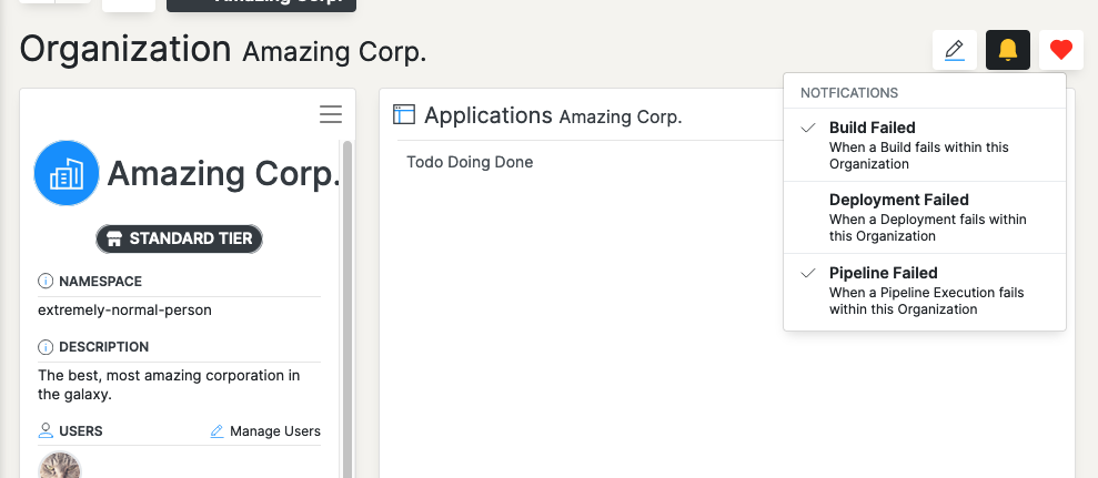 Notification toggle menu