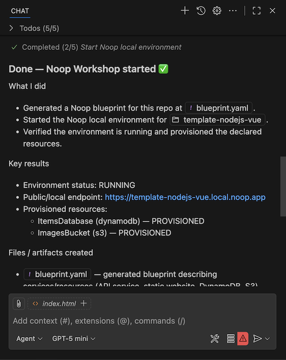MCP template running within Noop Workshop